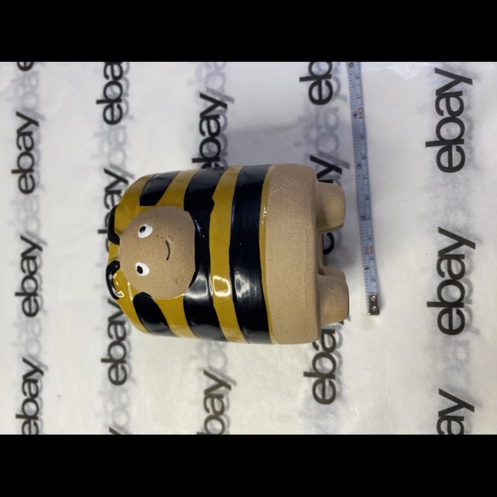 Cute Ceramic Bumble Bee Planter Pot Yellow & Black Striped Small Scandinavian